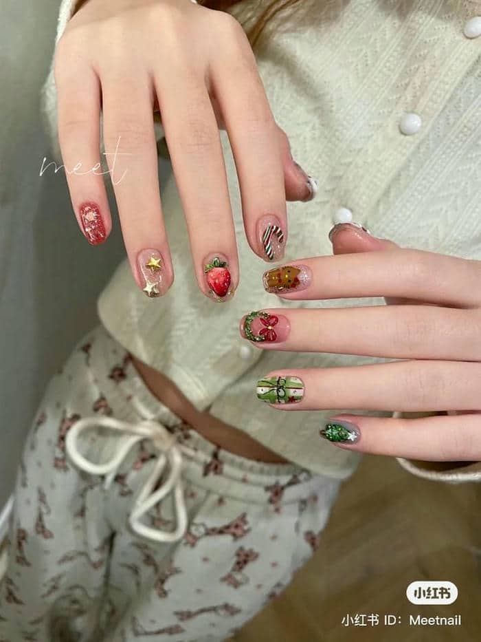 mẫu nail noel cho móng ngắn, đẹp