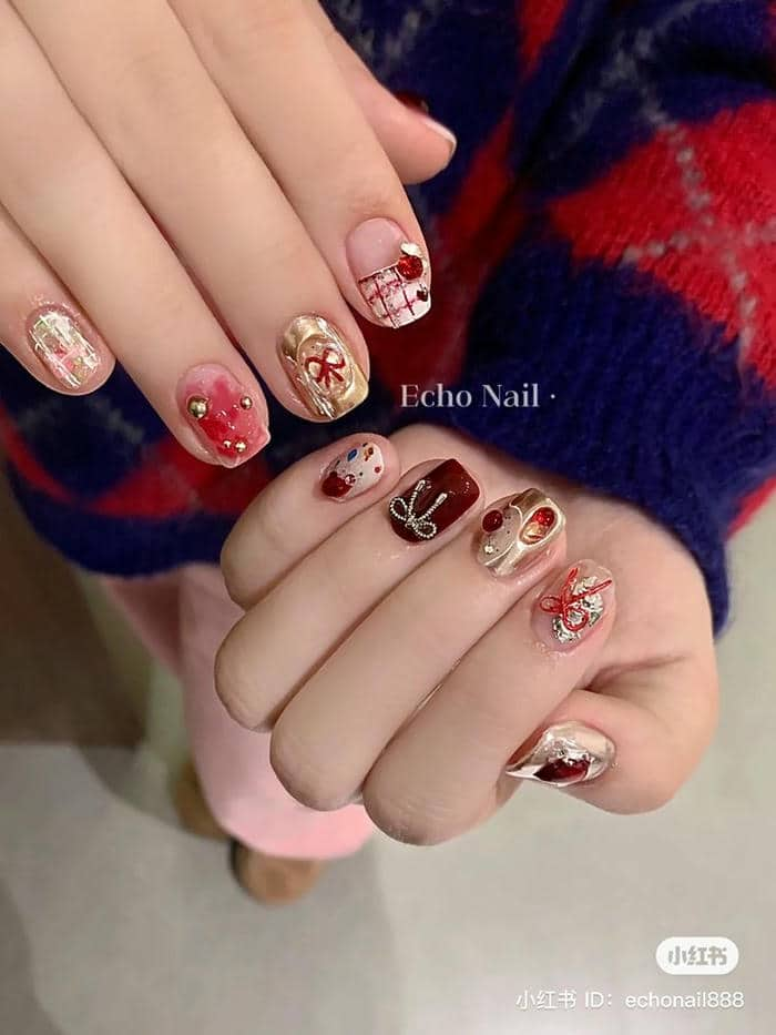 mẫu nail noel mix màu xinh xắn