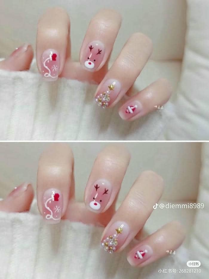 mẫu nail noel móng tròn ngắn