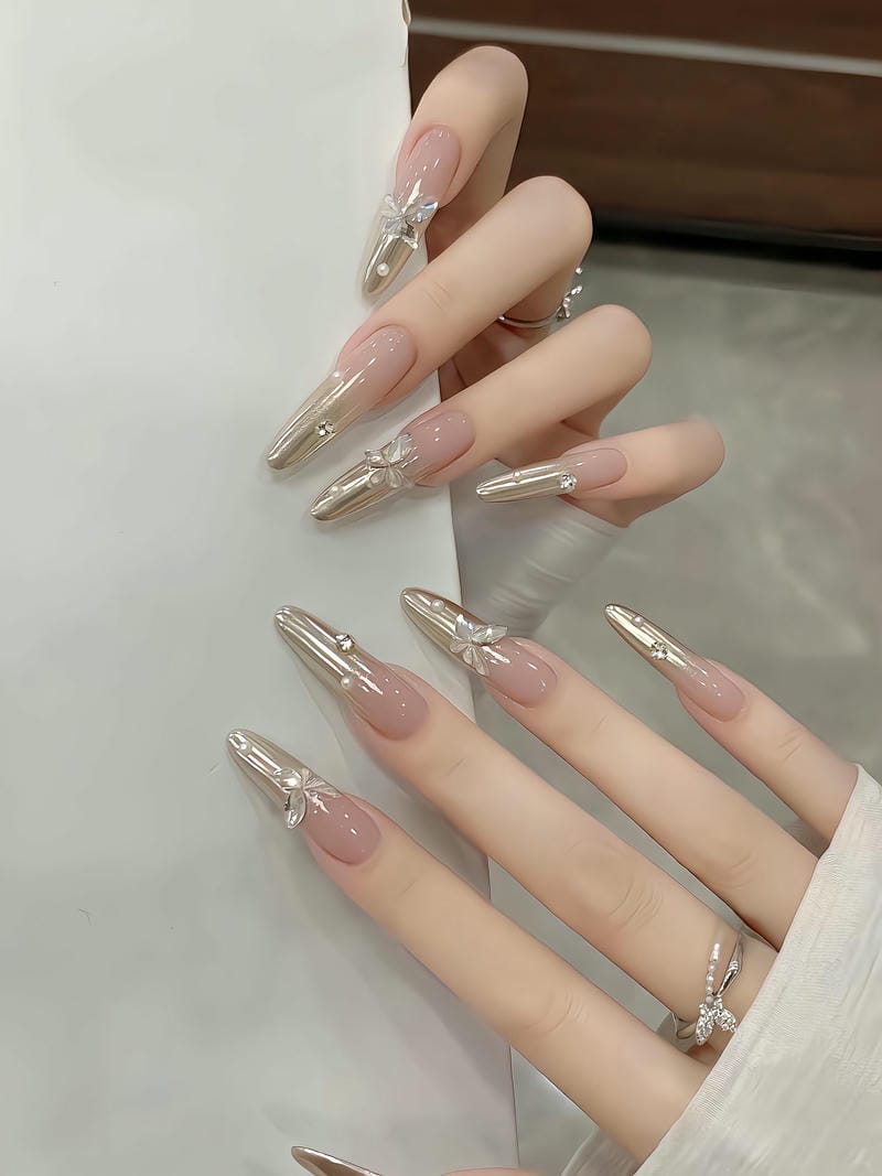 mẫu nail tết tráng gương form dài