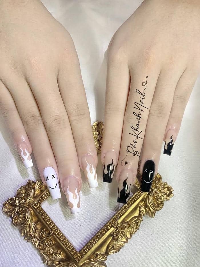 mẫu nail trắng đen đẹp