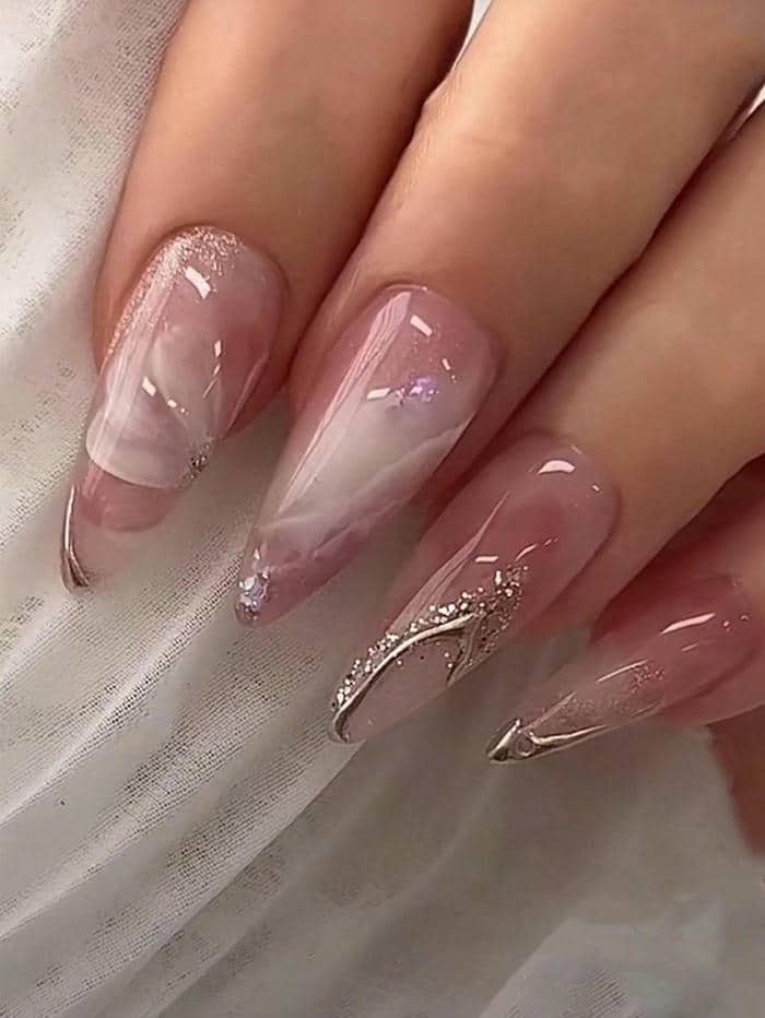 nail màu hồng thạch vẽ