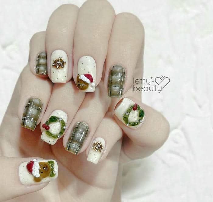 nail noel vẽ hình nổi xinh xắn