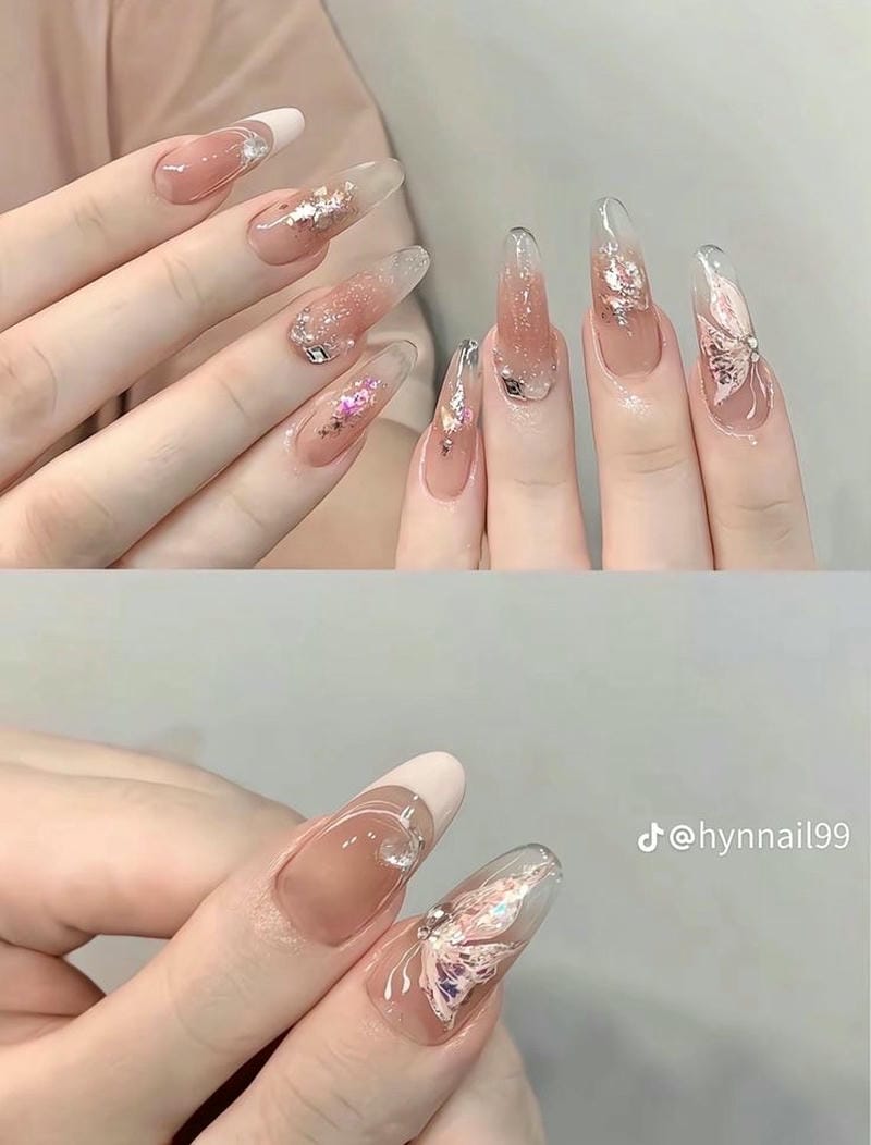 nail ombre thạch cam