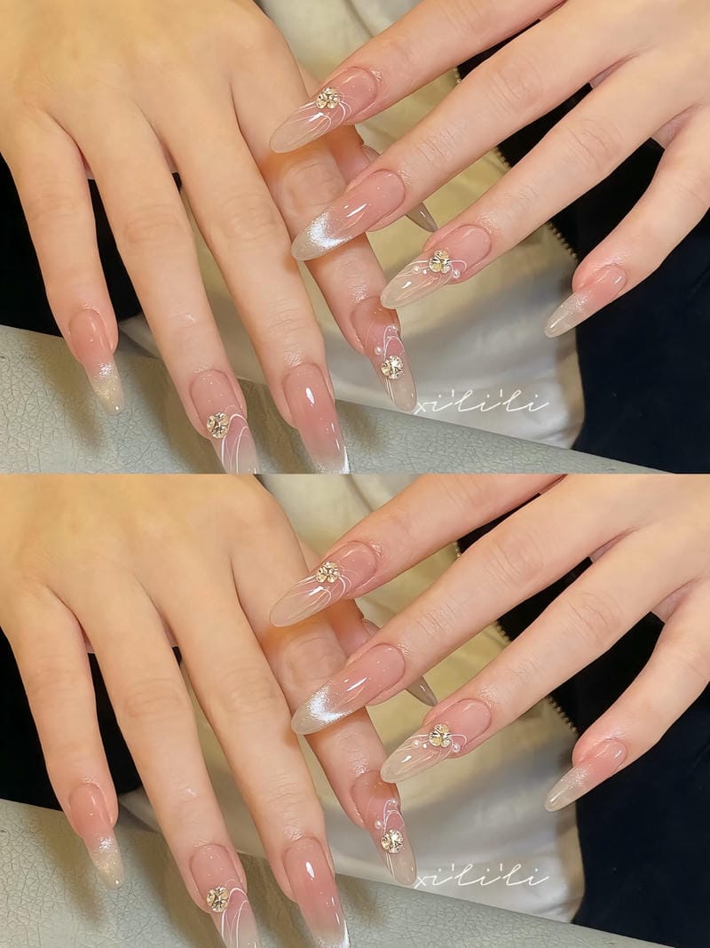 nail tết móng dài đính đá nhẹ nhàng