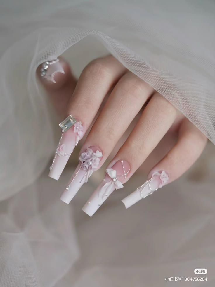 nail thạch hồng cho cô dâu