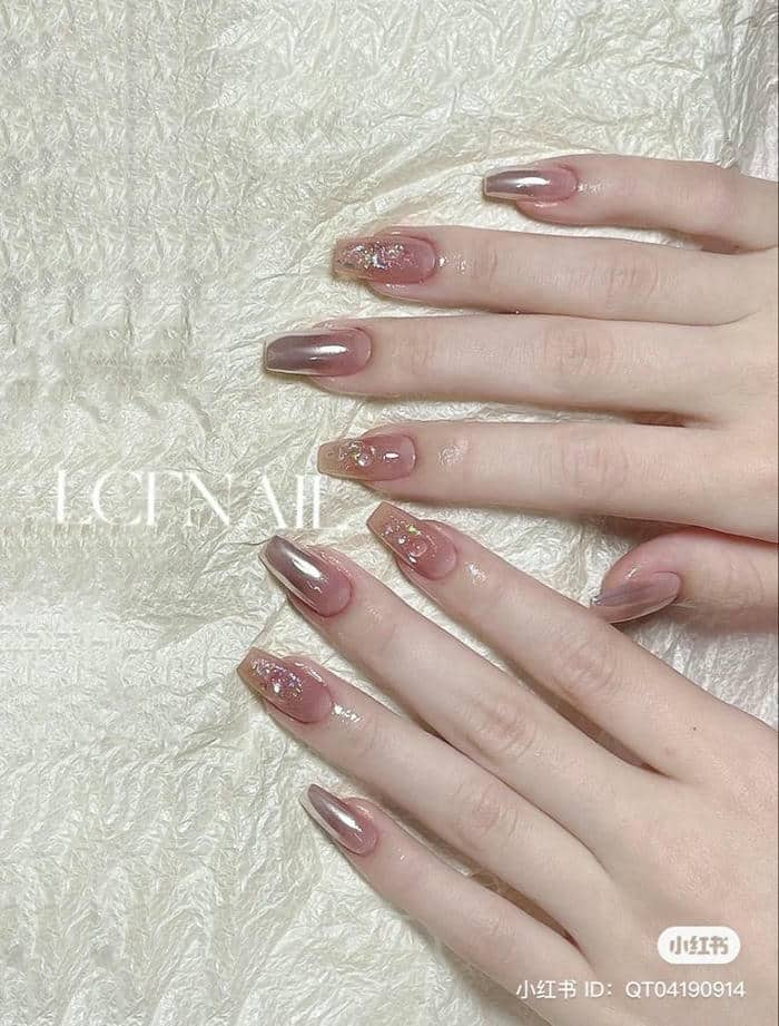 nail tráng gương hồng ombre đầu móng